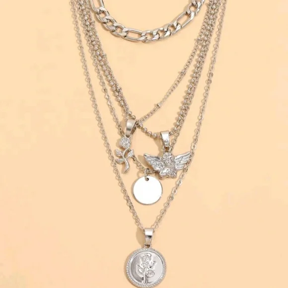 New Silver Pendant Layered Necklace - Picture 3 of 6